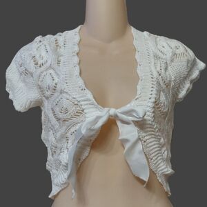 Juniors White Crop Sweater Tie Front NWT Small or Medium